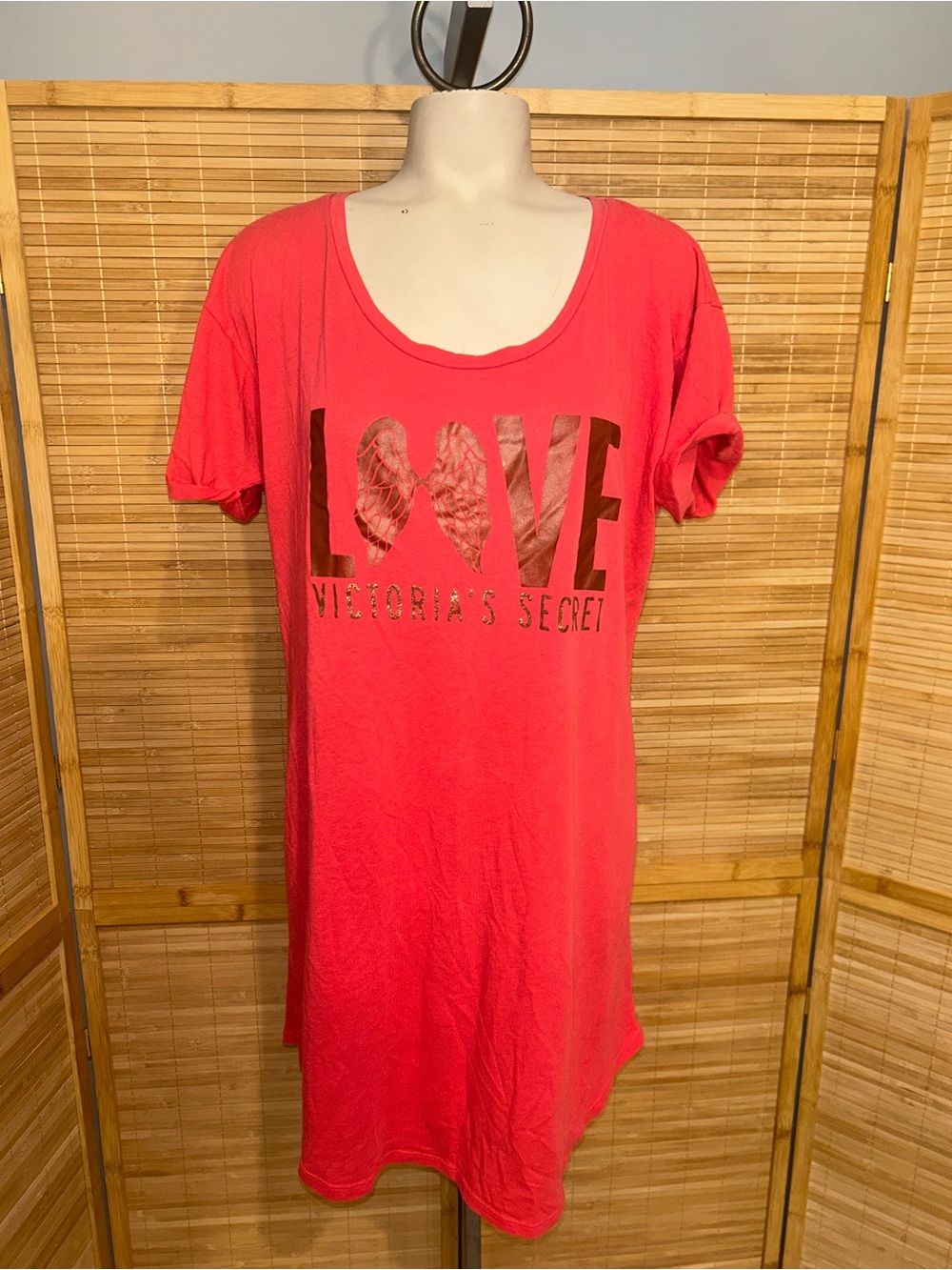 Victoria’s Secret Angels Y2K coral gold pajama shirt pj top tee sleep shirt M